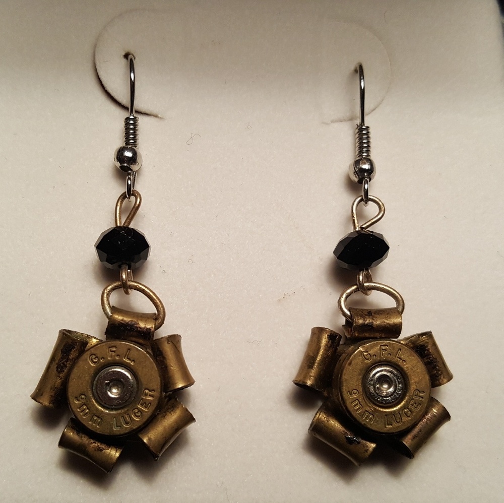 Unique Bullet Casing Earrings with Black Beads